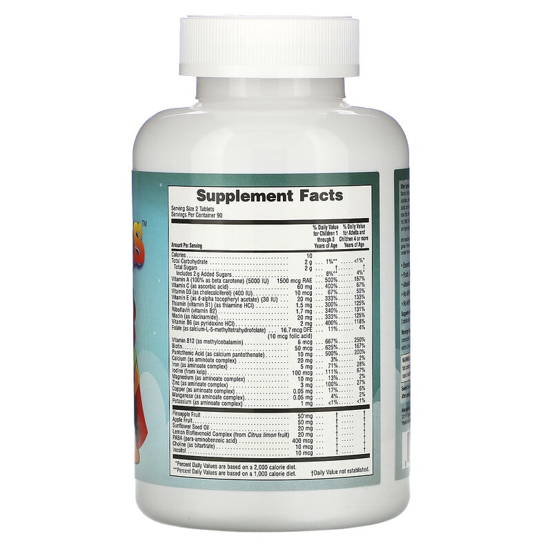 Vitables Multi-Vitamin for Children Assorted Fruit Flavors 180 Vegetarian Tablets 2 Thành phần vi chất của Vitables Multi-Vitamin for Children Assorted Fruit Flavors 180 Vegetarian Tablets 898220014590