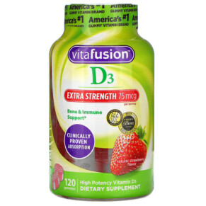 Thực phẩm chức năng VitaFusion Extra Strength D3 Bone & Immune Support Natural Strawberry Flavor 37.5 mcg 120 Gummies 027917000282