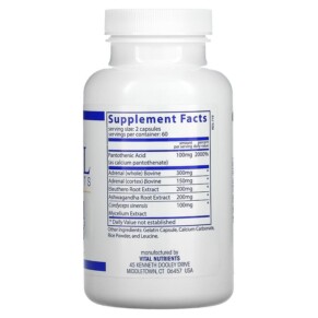 Thành phần vi chất của Vital Nutrients Adrenal Support 120 Capsules 693465423219