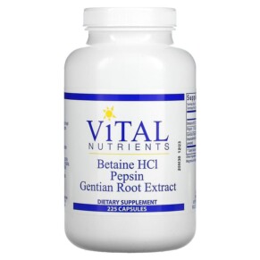 Thực phẩm chức năng Vital Nutrients Betaine HCl Pepsin Gentian Root Extract 225 Capsules 693465425114
