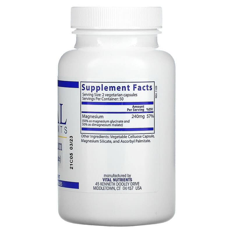 Vital Nutrients Magnesium 120 mg 100 Vegetarian Capsules 2 Thành phần vi chất của Vital Nutrients Magnesium 120 mg 100 Vegetarian Capsules 693465306116