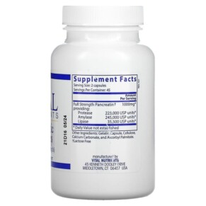 Thành phần vi chất của Vital Nutrients Pancreatic Enzymes 500 mg 90 Capsules 693465417119