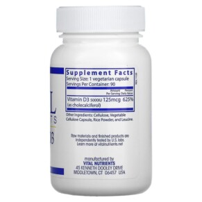 Thành phần vi chất của Vital Nutrients Vitamin D3 5.000 IU 90 Vegetarian Capsules 693465539118