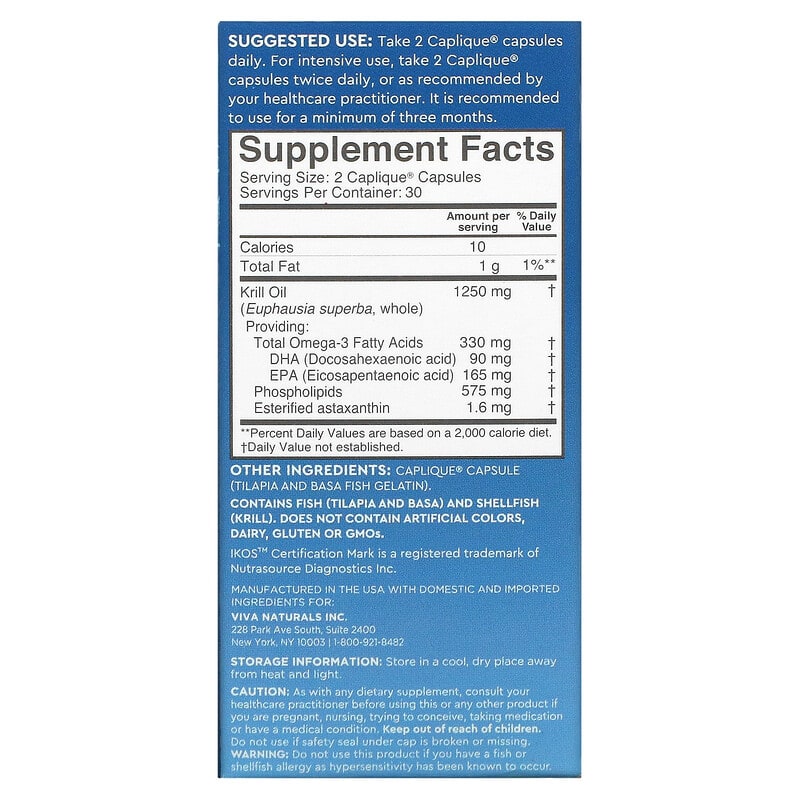 Viva Naturals Antarctic Krill Oil with Astaxanthin 625 mg 60 Caplique Capsules 2 Thành phần vi chất của Viva Naturals Antarctic Krill Oil with Astaxanthin 625 mg 60 Caplique Capsules 885128644103