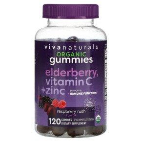 Thực phẩm chức năng Viva Naturals Organic Elderberry Vitamin C + Zinc Raspberry Rush 120 Gummies 811067032336
