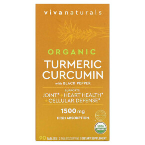Thực phẩm chức năng Viva Naturals Organic Turmeric Curcumin with Black Pepper 500 mg 90 Tablets 811067030998