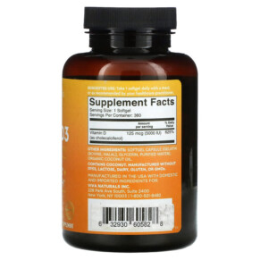 Thành phần vi chất của Viva Naturals Vitamin D with Organic Coconut Oil High-Potency 5.000 IU 360 Softgels 632930605828