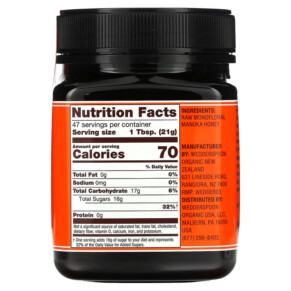 Thành phần vi chất của Wedderspoon Raw Monofloral Manuka Honey KFactor 16 2.2 lb (1 kg) 814422021693