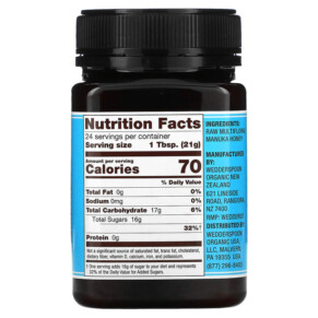 Thành phần vi chất của Wedderspoon Raw Multifloral Manuka Honey KFactor 12 1.1 lb (500 g) 814422020030