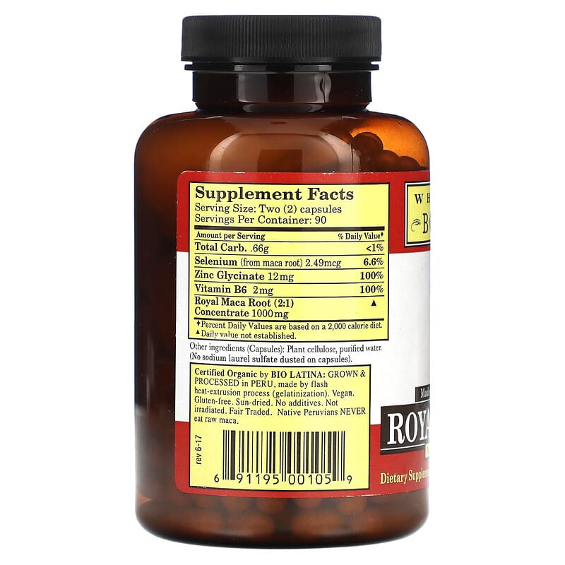 Whole World Botanicals Royal Maca for Men 253 mg 180 Veg Caps 2 Thành phần vi chất của Whole World Botanicals Royal Maca for Men 253 mg 180 Veg Caps 691195001059