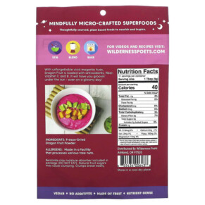Wilderness Poets LLC Freeze Dried Dragon Fruit Powder 3.5 oz (99 g) 3 Thành phần vi chất của Wilderness Poets LLC Freeze Dried Dragon Fruit Powder 3.5 oz (99 g) 855434006438