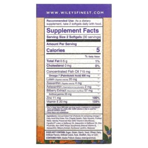 Thành phần vi chất của Wiley's Finest Bold Vision Proactive 60 Softgels 857188004401