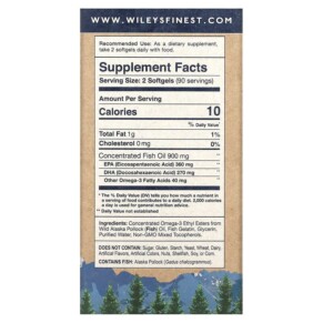Thành phần vi chất của Wiley's Finest Wild Alaskan Fish Oil Easy Swallow Minis 450 mg 180 Fish Softgels 857188004128