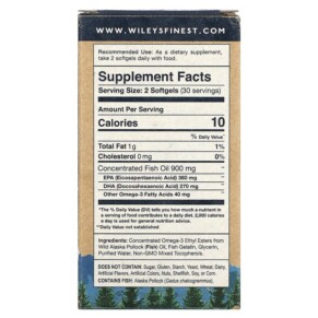 Thành phần vi chất của Wiley's Finest Wild Alaskan Fish Oil Easy Swallow Minis 450 mg 60 Fish Softgels 793573167972
