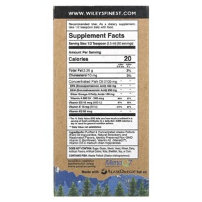 Thành phần vi chất của Wiley's Finest Wild Alaskan Fish Oil For Kids! Beginner's DHA Natural Strawberry Watermelon 650 mg 4.23 fl oz (125 ml) 857188004272
