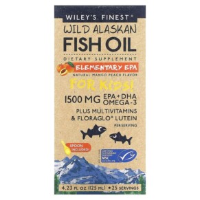 Thực phẩm chức năng Wiley's Finest Wild Alaskan Fish Oil For Kids Elementary EPA Natural Mango Peach 1.500 mg 4.23 fl oz (125 ml) 857188004289