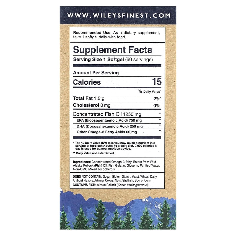 Wiley's Finest Wild Alaskan Fish Oil Peak EPA 1.000 mg 60 Fish Softgels 2 Thành phần vi chất của Wiley's Finest Wild Alaskan Fish Oil Peak EPA 1.000 mg 60 Fish Softgels 857188004074