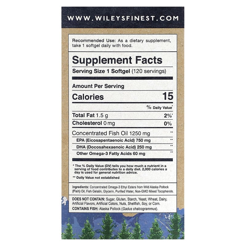 Wiley's Finest Wild Alaskan Fish Oil Peak EPA 1.250 mg 120 Fish Softgels 2 Thành phần vi chất của Wiley's Finest Wild Alaskan Fish Oil Peak EPA 1.250 mg 120 Fish Softgels 857188004203