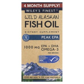Thực phẩm chức năng Wiley's Finest Wild Alaskan Fish Oil Peak EPA 1.250 mg 120 Fish Softgels 857188004203