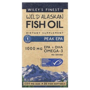 Thực phẩm chức năng Wiley's Finest Wild Alaskan Fish Oil Peak EPA 1.250 mg 30 Fish Softgels 857188004012