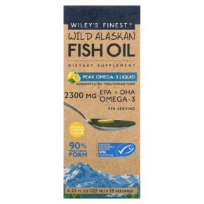 Thực phẩm chức năng Wiley's Finest Wild Alaskan Fish Oil Peak Omega-3 Liquid Natural Lemon 2.300 mg 4.23 fl oz (125 ml) 857188004043