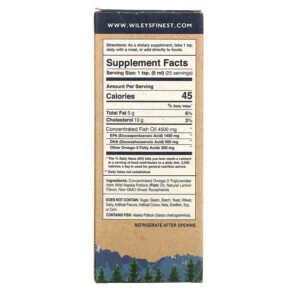 Thành phần vi chất của Wiley's Finest Wild Alaskan Fish Oil Peak Omega-3 Liquid Natural Lemon 8.45 fl oz (250 ml) 857188004142