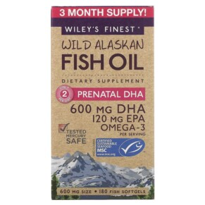Thực phẩm chức năng Wiley's Finest Wild Alaskan Fish Oil Prenatal DHA 600 mg 180 Fish Softgels 857188004029