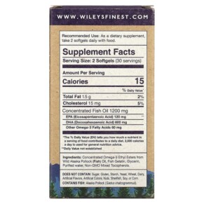 Thành phần vi chất của Wiley's Finest Wild Alaskan Fish Oil Prenatal DHA 600 mg 60 Fish Softgels 857188004036