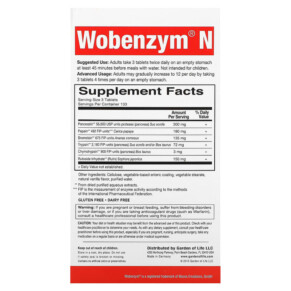 Thành phần vi chất của Wobenzym N Joint Health 400 Enteric-Coated Tablets 310539029343