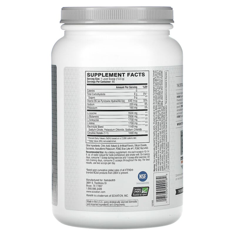 Xtend The Original 7G BCAA Glacial Grape 2.68 lb (1.22 kg) 2 Thành phần vi chất của Xtend The Original 7G BCAA Glacial Grape 2.68 lb (1.22 kg) 181030000182