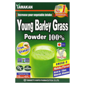 Thực phẩm chức năng Yamamoto Kanpoh Young Barley Grass Powder Matcha 22 Sachets 0.1 oz (3 g) Each 4979654024006