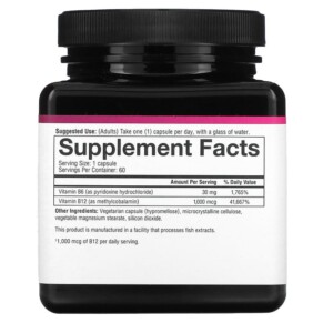Thành phần vi chất của Youtheory B12 B6 Essential Daily Vitamins 1.000 mcg 60 Vegetarian Capsules 850021920340