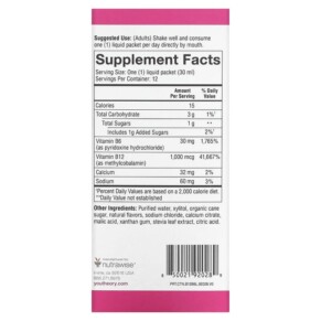 Thành phần vi chất của Youtheory B12B6 On The Go Raspberry 12 Packets 1 fl oz (30 ml) Each 850021920289