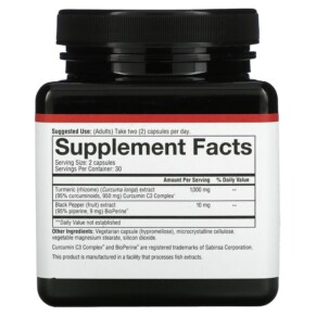 Thành phần vi chất của Youtheory Turmeric Extra Strength Formula 500 mg 60 Vegetarian Capsules 850502007140