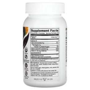 Thành phần vi chất của Yum-Vs Elderberry Vitamin C & Vitamin D Triple Defense Berry 60 Gummies 810048610129