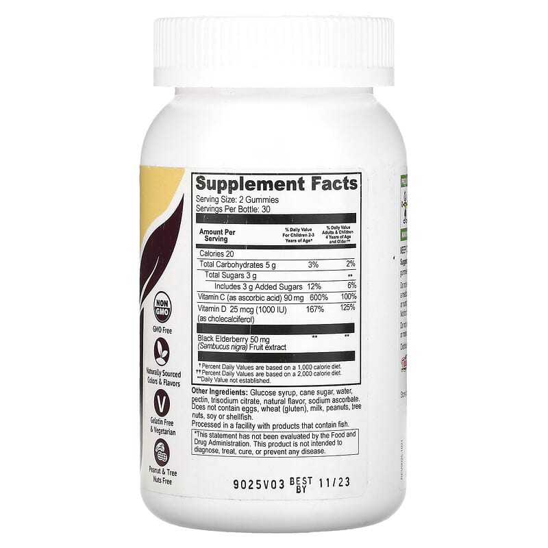 Yum-Vs Kid's Elderberry Vitamin C & Vitamin D Triple Defense Berry 25 mcg (1.000 IU) 60 Gummies 2 Thành phần vi chất của Yum-Vs Kid's Elderberry Vitamin C & Vitamin D Triple Defense Berry 25 mcg (1.000 IU) 60 Gummies 810048610136