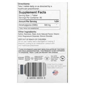 Thành phần vi chất của Zahler Advanced DMG Dimethylglycine 500 mg 90 Chewable Tablets 848998080938