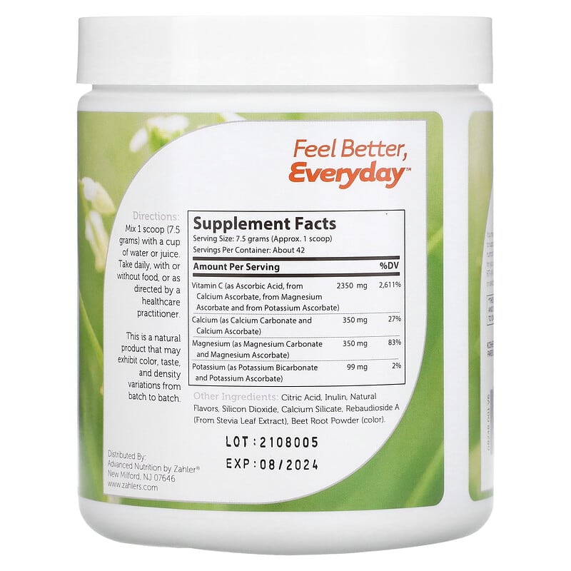 Zahler Buffered C Powder Natural Berry 11 oz (315 g) 2 Thành phần vi chất của Zahler Buffered C Powder Natural Berry 11 oz (315 g) 848998082482