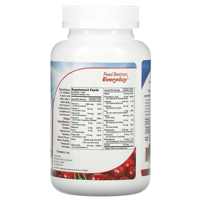 Zahler Junior Multi Complete Once-Daily Multi-Vitamin Natural Cherry 180 Chewable Tablets 2 Thành phần vi chất của Zahler Junior Multi Complete Once-Daily Multi-Vitamin Natural Cherry 180 Chewable Tablets 848998080488