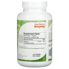 Thành phần vi chất của Zahler Magnesium Bioactive Magnesium Citrate 200 mg 250 Capsules 848998082185