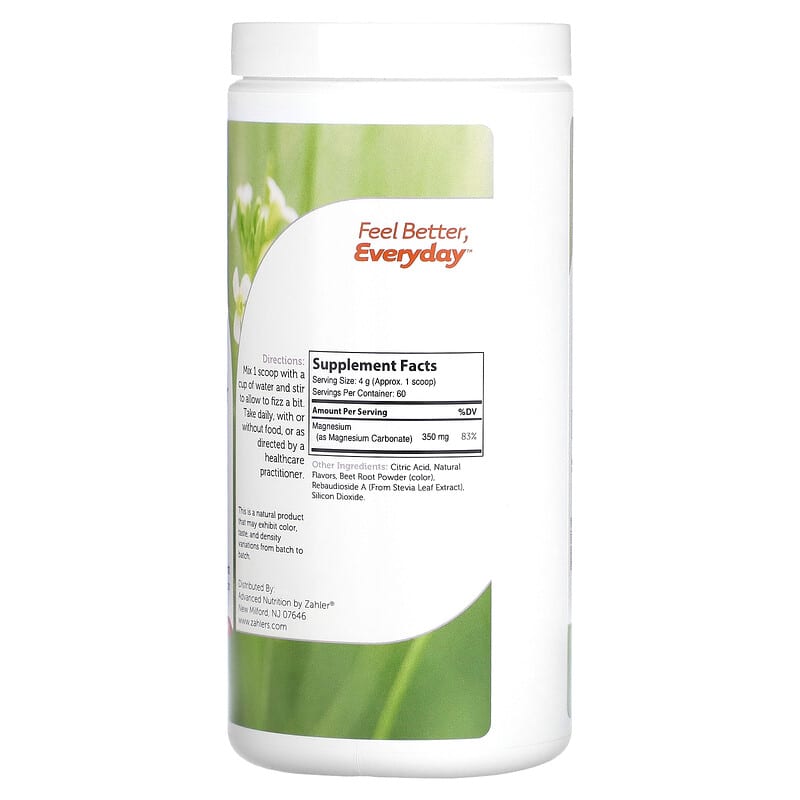 Zahler Magnesium Powder Raspberry-Lemon 8.5 oz (240 g) 2 Thành phần vi chất của Zahler Magnesium Powder Raspberry-Lemon 8.5 oz (240 g) 848998082505