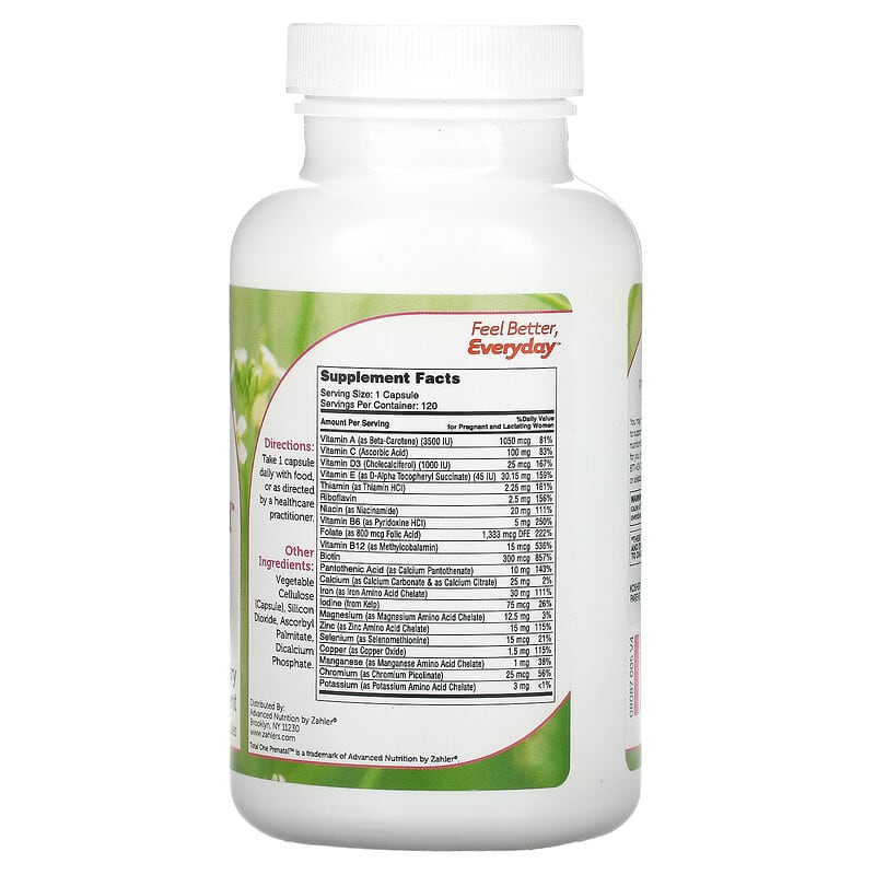 Zahler Total One Prenatal 120 Capsules 2 Thành phần vi chất của Zahler Total One Prenatal 120 Capsules 848998080877