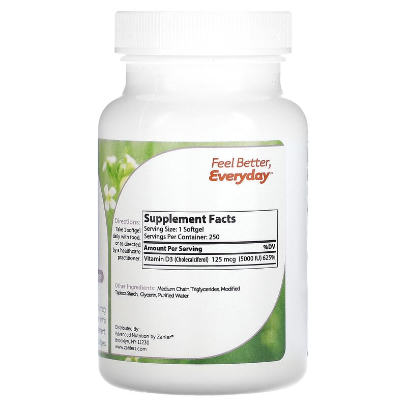 Zahler Vitamin D3 Advanced D3 Formula 125 mcg (5.000 IU) 250 Softgels 2 Thành phần vi chất của Zahler Vitamin D3 Advanced D3 Formula 125 mcg (5.000 IU) 250 Softgels 848998000431