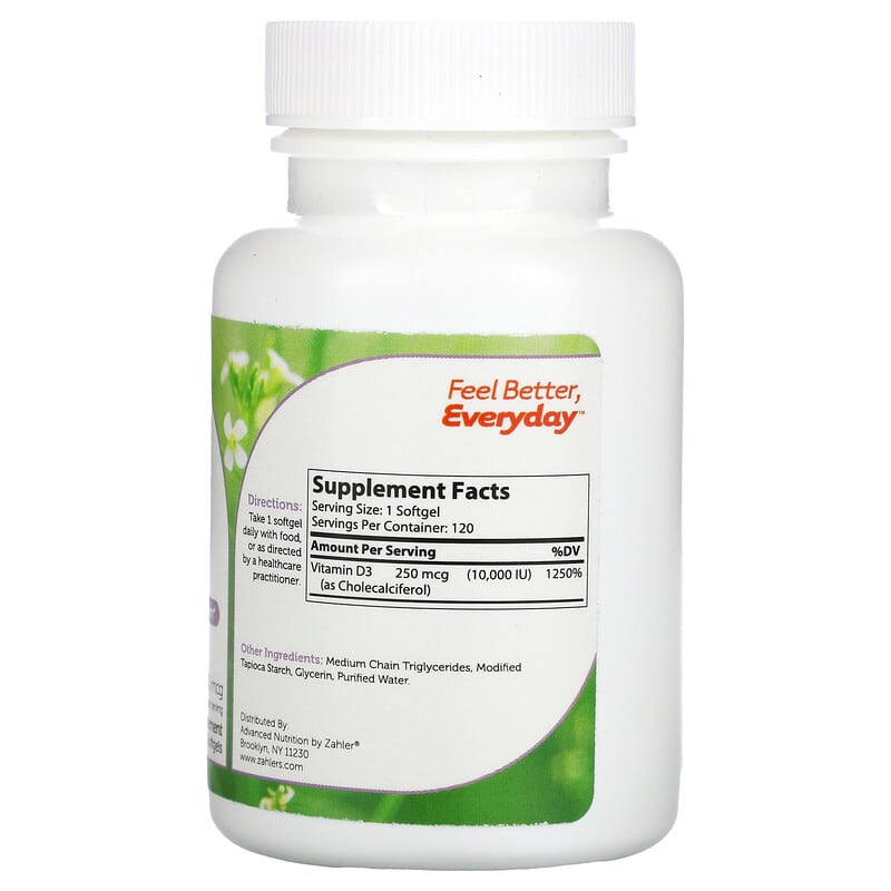 Zahler Vitamin D3 Advanced D3 Formula 250 mcg (10.000 IU) 120 Softgels 2 Thành phần vi chất của Zahler Vitamin D3 Advanced D3 Formula 250 mcg (10.000 IU) 120 Softgels 848998000448