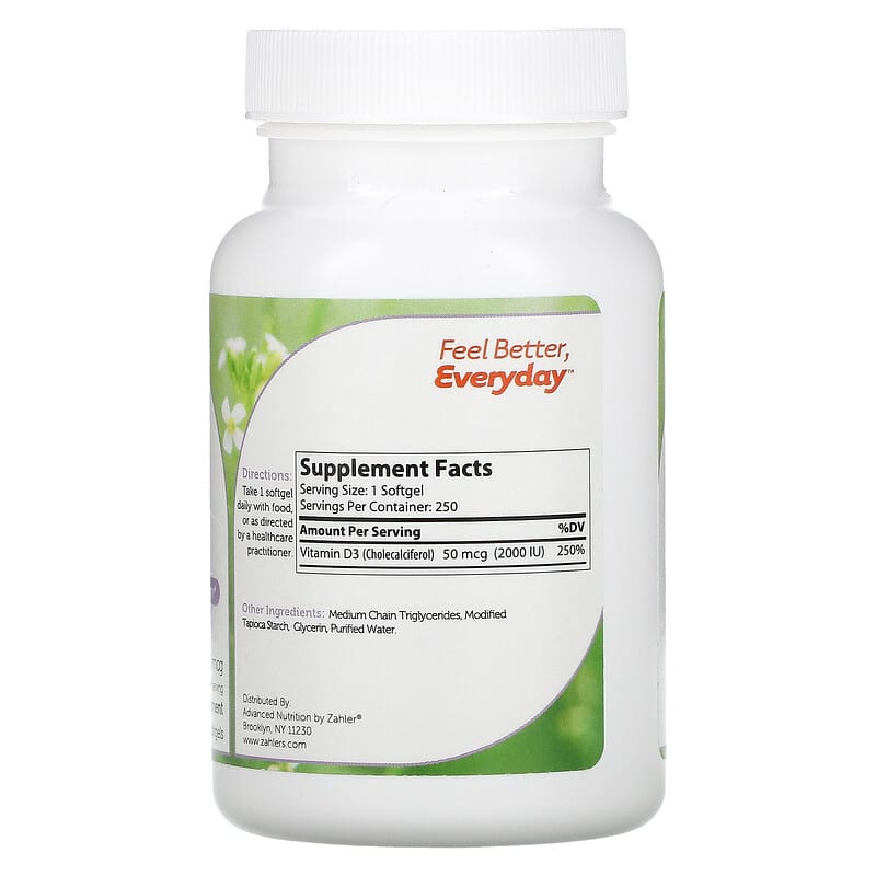 Zahler Vitamin D3 Advanced D3 Formula 50 mcg (2.000 IU) 250 Softgels 2 Thành phần vi chất của Zahler Vitamin D3 Advanced D3 Formula 50 mcg (2.000 IU) 250 Softgels 848998000417