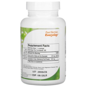 Thành phần vi chất của Zahler Zinc Lozenges Bioactive Zinc & Elderberry Elderberry 90 Chewable Lozenges 848998082215