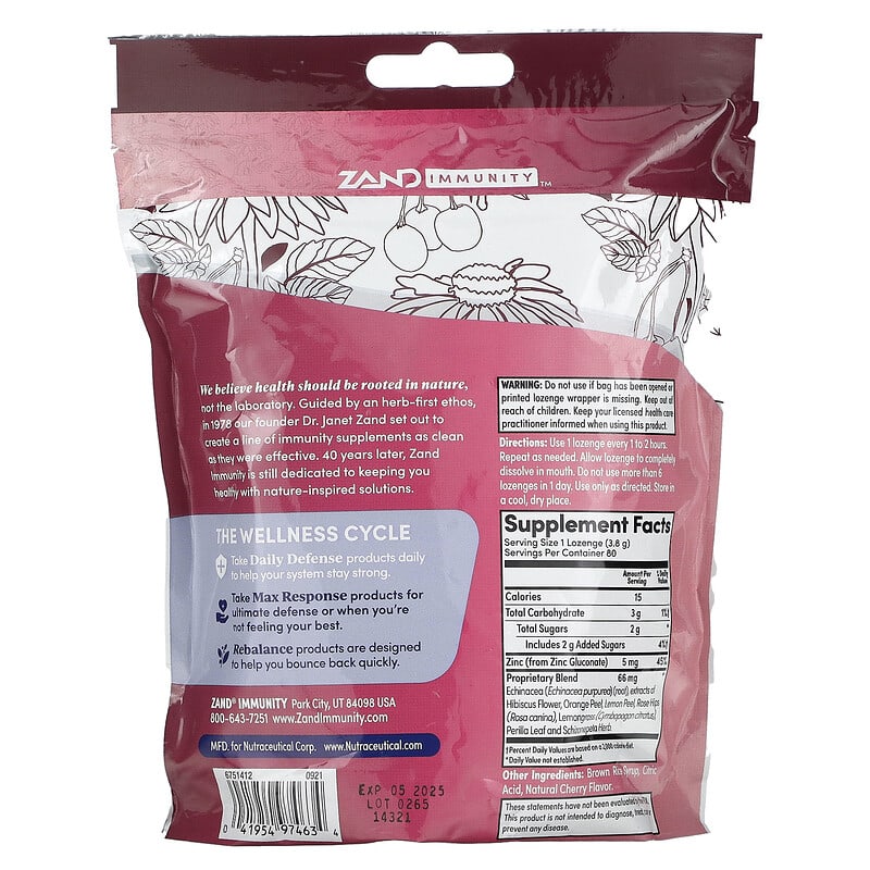 Zand Echinacea Zinc Very Cherry 80 Lozenges 2 Thành phần vi chất của Zand Echinacea Zinc Very Cherry 80 Lozenges 041954974634