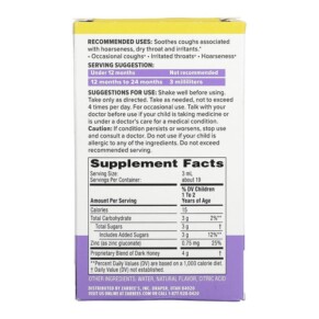Thành phần vi chất của Zarbee's Baby Cough Syrup + Immune 12-24 Months Natural Grape 2 fl oz (59 ml) 897233709011
