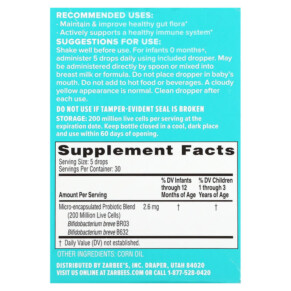 Thành phần vi chất của Zarbee's Baby Daily Probiotic Drops 0+ Months 0.27 fl oz (8 ml) 857647007905