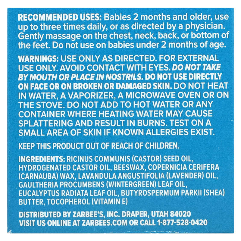 Zarbee's Baby Soothing Chest Rub with Eucalyptus Lavender & Beeswax 1.5 oz (42 g) 2 Thành phần vi chất của Zarbee's Baby Soothing Chest Rub with Eucalyptus Lavender & Beeswax 1.5 oz (42 g) 858438005414
